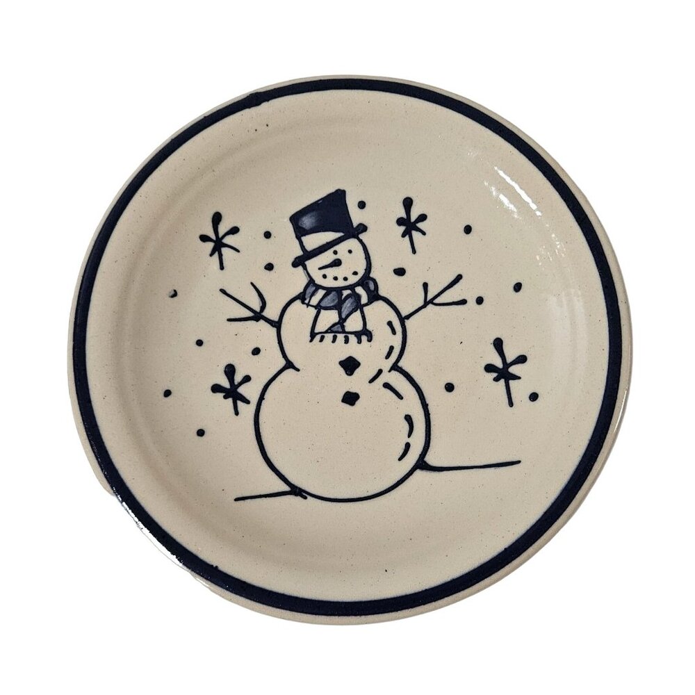 Vintage Gooseberry Patch Snowman Plate Stoneware 8" Dessert Cookies 1998